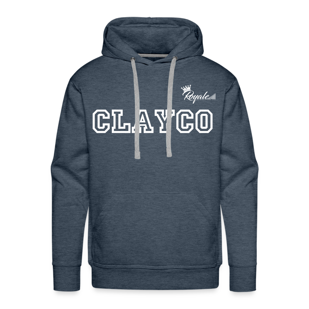 Men’s Premium Hoodie- Clayco (White Lettering) - heather denim