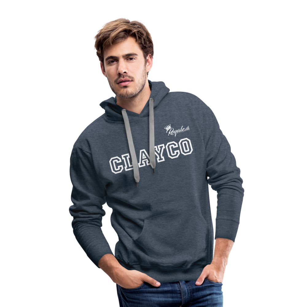 Men’s Premium Hoodie- Clayco (White Lettering) - heather denim