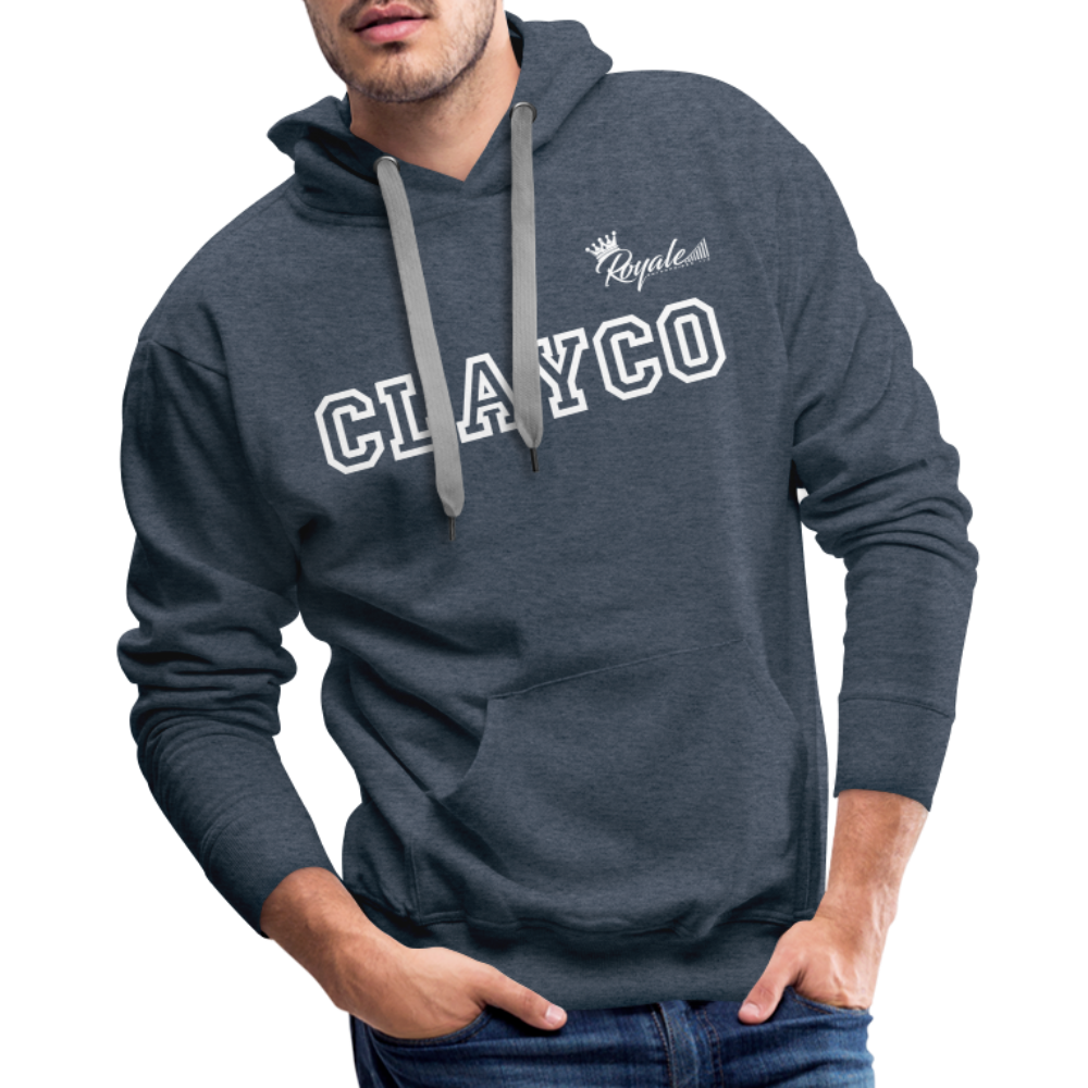 Men’s Premium Hoodie- Clayco (White Lettering) - heather denim