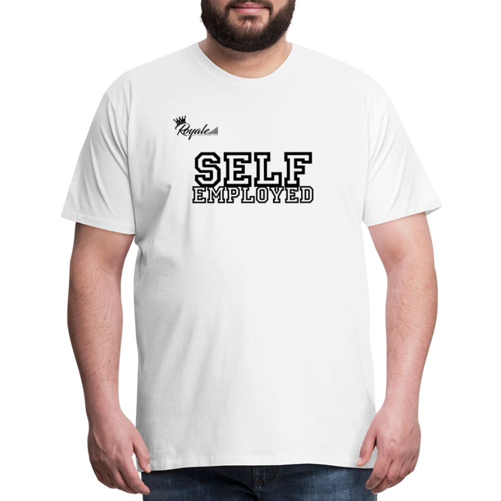 Men's Premium T-Shirt - Self Employed (Black lettering / logo on back) - white