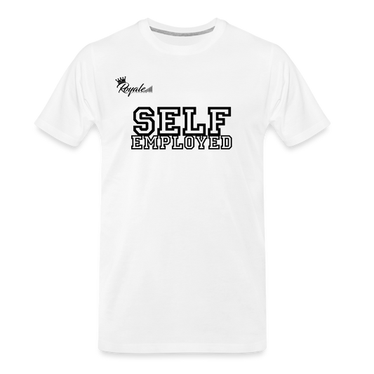 Men's Premium T-Shirt - Self Employed (Black lettering / logo on back) - white