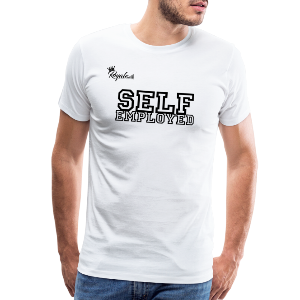 Men's Premium T-Shirt - Self Employed (Black lettering / logo on back) - white