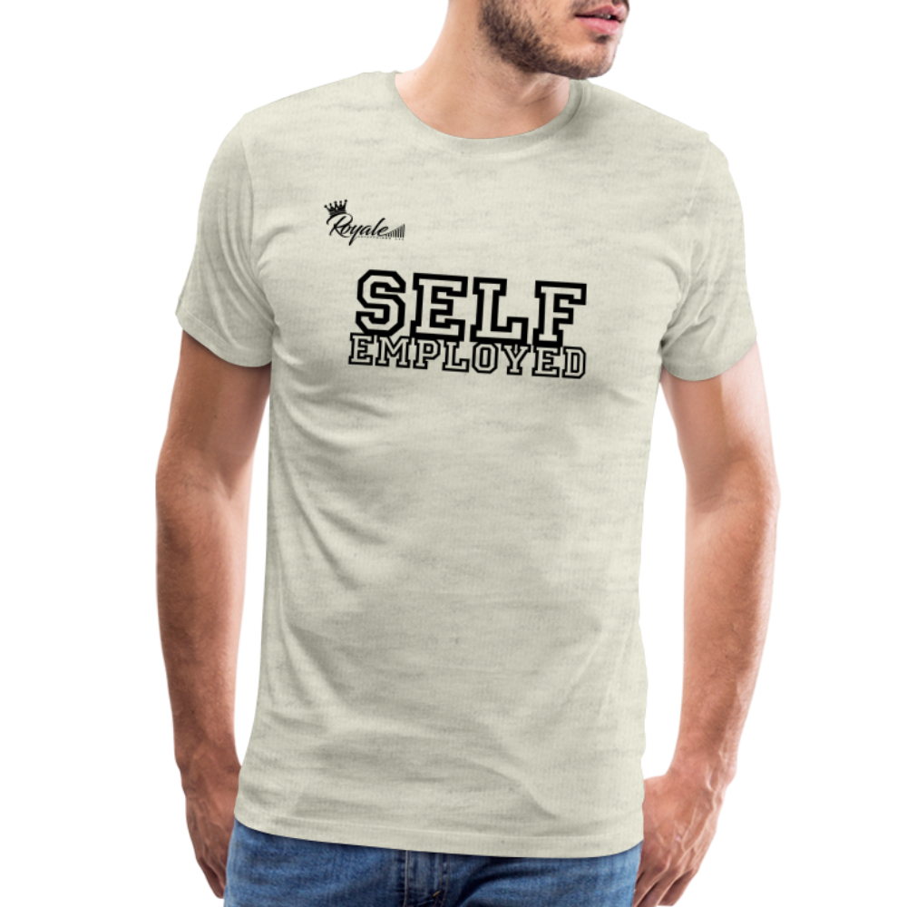 Men's Premium T-Shirt - Self Employed (Black lettering / logo on back) - heather oatmeal