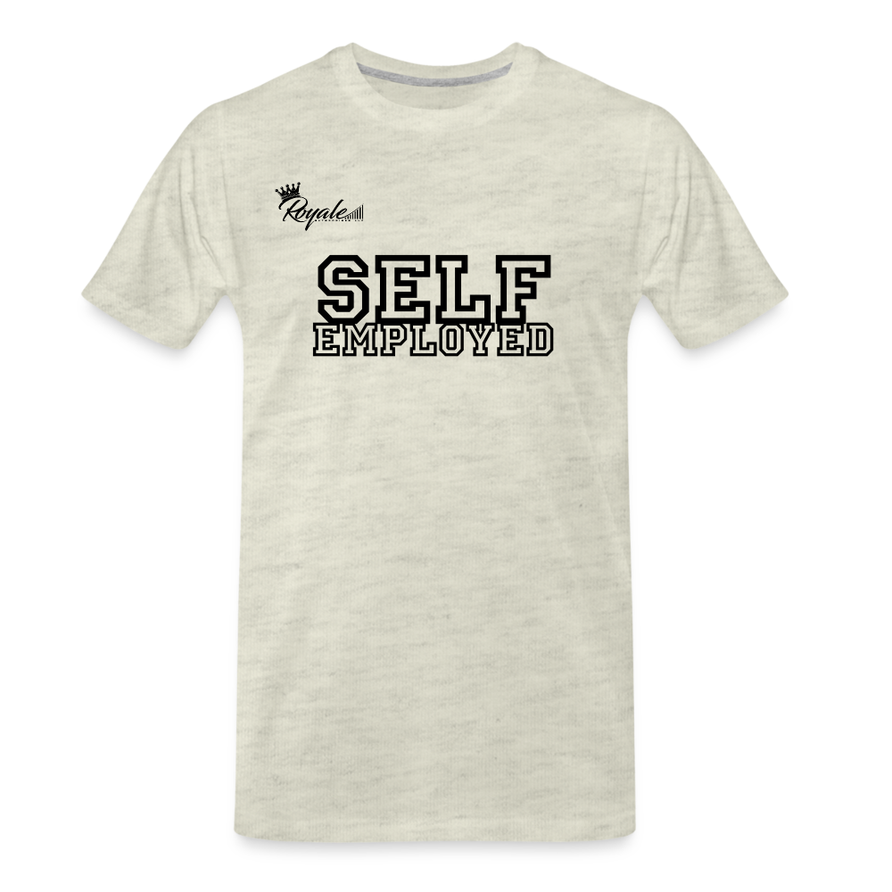 Men's Premium T-Shirt - Self Employed (Black lettering / logo on back) - heather oatmeal