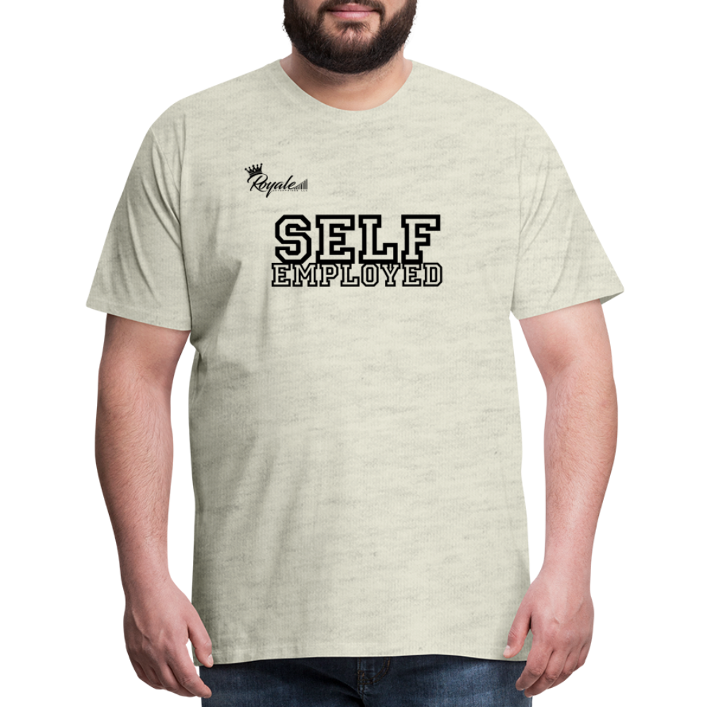 Men's Premium T-Shirt - Self Employed (Black lettering / logo on back) - heather oatmeal