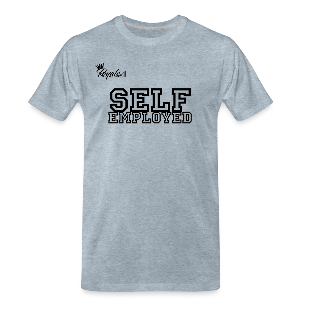 Men's Premium T-Shirt - Self Employed (Black lettering / logo on back) - heather ice blue