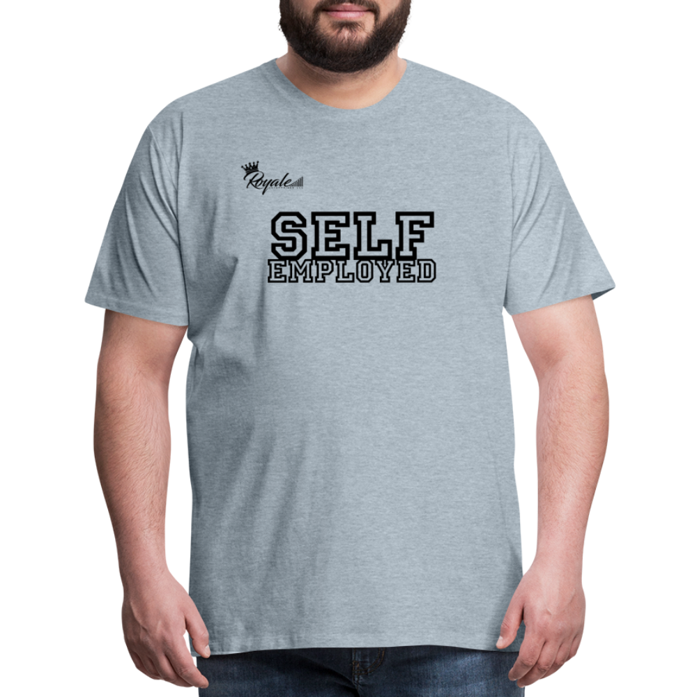 Men's Premium T-Shirt - Self Employed (Black lettering / logo on back) - heather ice blue