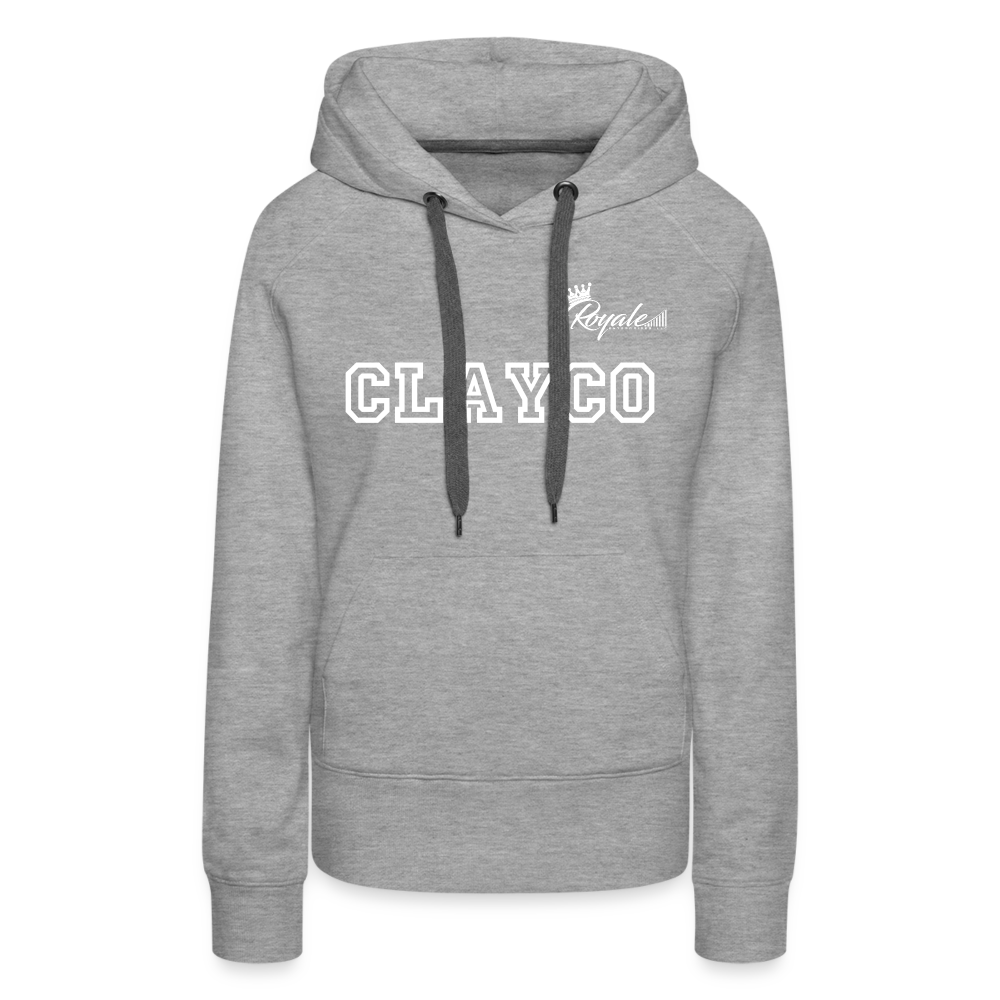 Women’s Premium Hoodie- Clayco (White Lettering) - heather grey