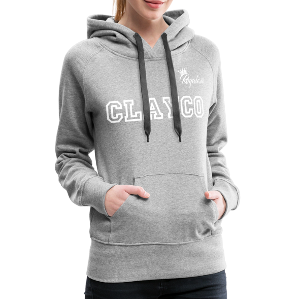 Women’s Premium Hoodie- Clayco (White Lettering) - heather grey