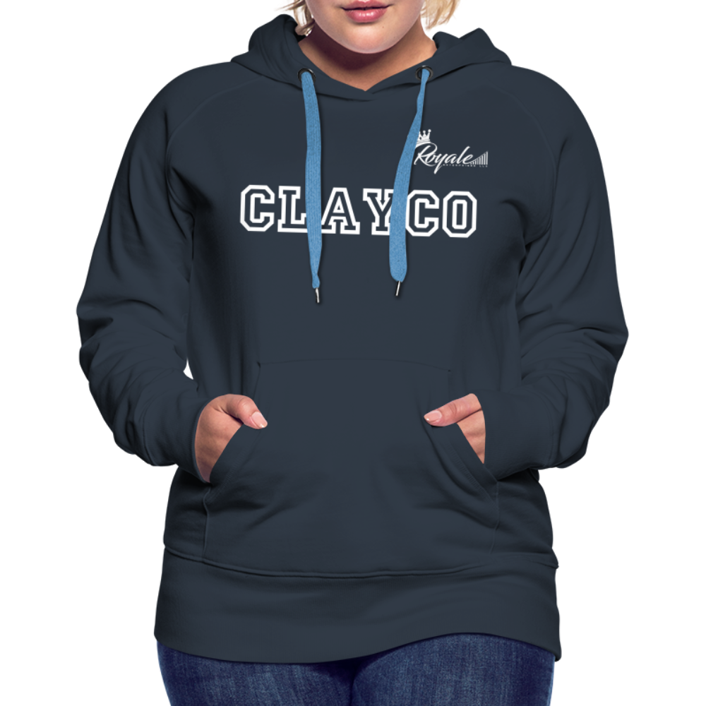 Women’s Premium Hoodie- Clayco (White Lettering) - navy