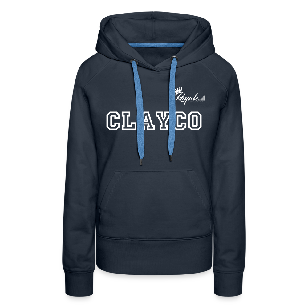 Women’s Premium Hoodie- Clayco (White Lettering) - navy