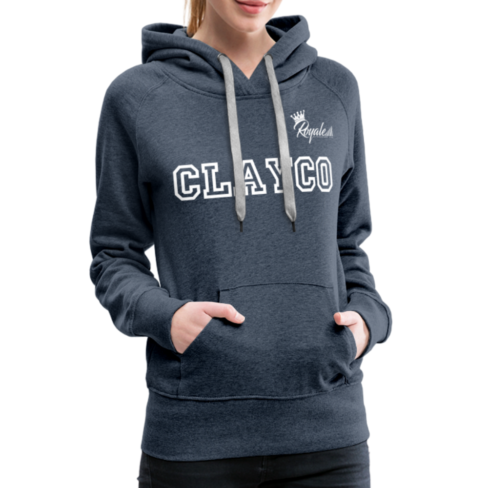 Women’s Premium Hoodie- Clayco (White Lettering) - heather denim