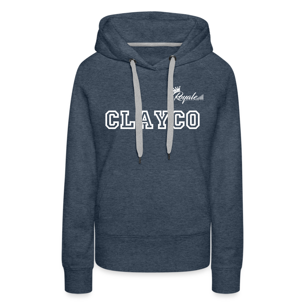 Women’s Premium Hoodie- Clayco (White Lettering) - heather denim