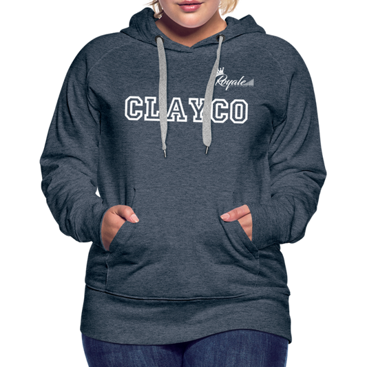 Women’s Premium Hoodie- Clayco (White Lettering) - heather denim